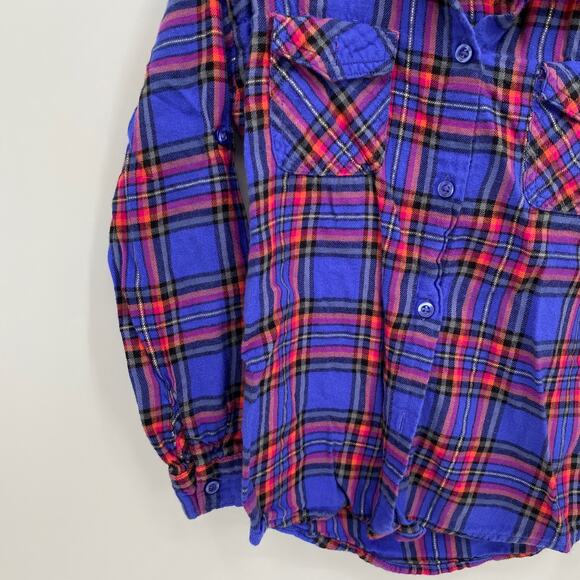 Wonder Nation Plaid Button Front Long Sleeve Shirt Blue Red Size Small 6/6X - Picture 2 of 7